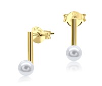 Gold Plate Straight Bar Pearl Stud Earring STS-4023-GP